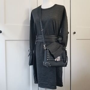 Halogen womens tie sleeve shift sweater dress